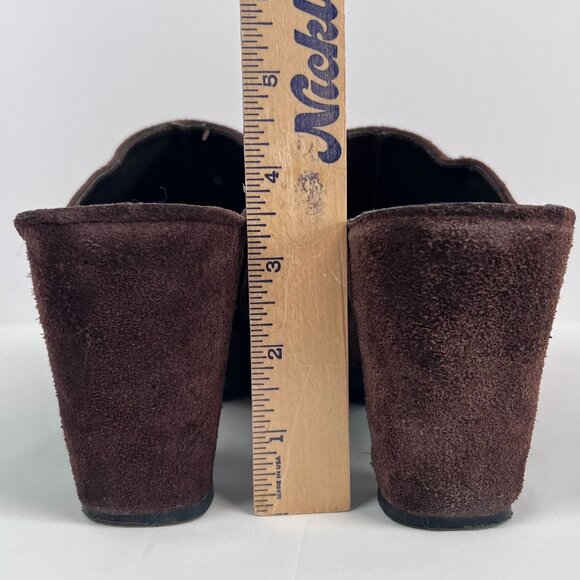 Brown Leather Suede Square Toe Mule High Heel Sz 8.5M Slip On Bisou Bisou - Picture 14 of 14